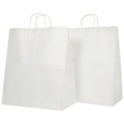 CARTON DE 200 SACS KRAFT BLANC POIGNÉE TORSADÉE 24+11X33CM 90G/M²