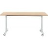 TABLE DE RÉUNION MOBILE RABATTABLE L140CM CONNEXION FAB FR  PLATEAU CHÊNE STRUCTURÉ/PIÈTEMENT BLANC GAR 5 ANS