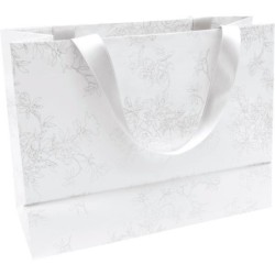 PAQUET DE 5 SACS CADEAUX 32X13X24.5CM BLANCS MOTIF FLEURS