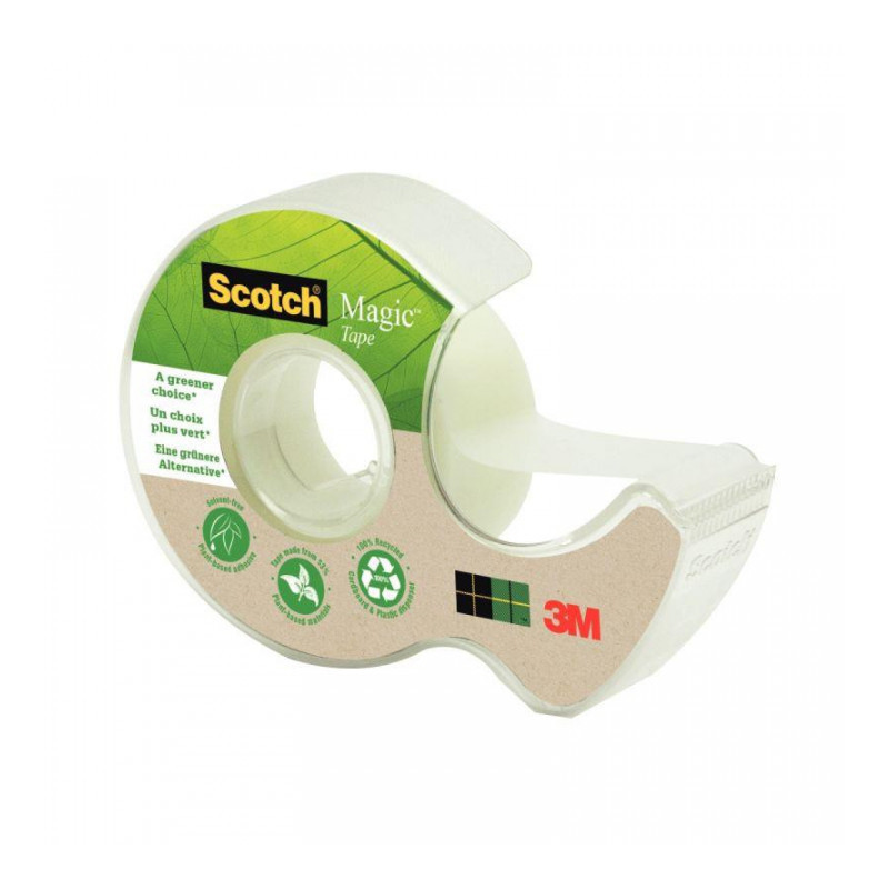 ADHESIF INVISIBLE+DÉVIDOIR TRANSPARENT PLAST.100% RECYCLÉ SCOTCH MAGIC 19MX33