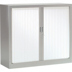 ARMOIRE À RIDEAUX BASSE FAB FR  2 TABLETTES L120 H100 P43 CM GENERIC+  CORPS ALUMINIM RIDEAUX BLANCS GAR 5 ANS