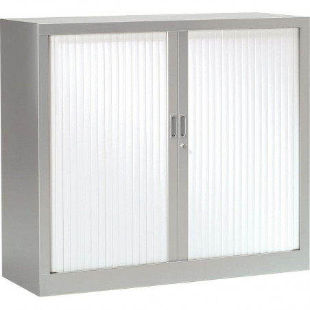 ARMOIRE À RIDEAUX BASSE FAB FR  2 TABLETTES L120 H100 P43 CM GENERIC+  CORPS ALUMINIM RIDEAUX BLANCS GAR 5 ANS