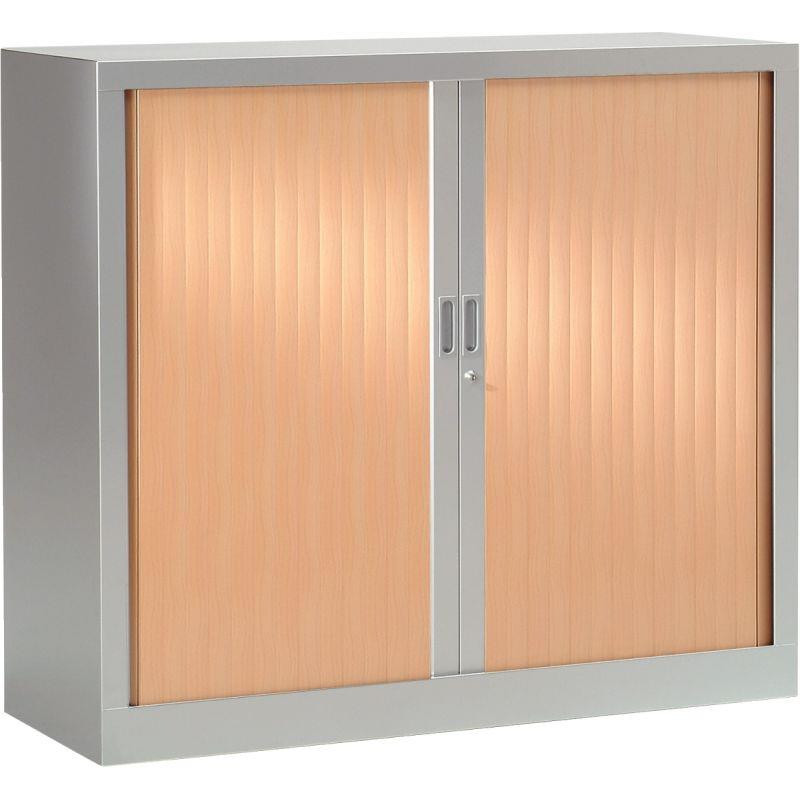 ARMOIRE À RIDEAUX BASSE FAB FR 2 TABLETTES  L120 H100 P43 CM GENERIC+ CORPS ALUMINIM RIDEAUX HÊTRE GAR 5 ANS