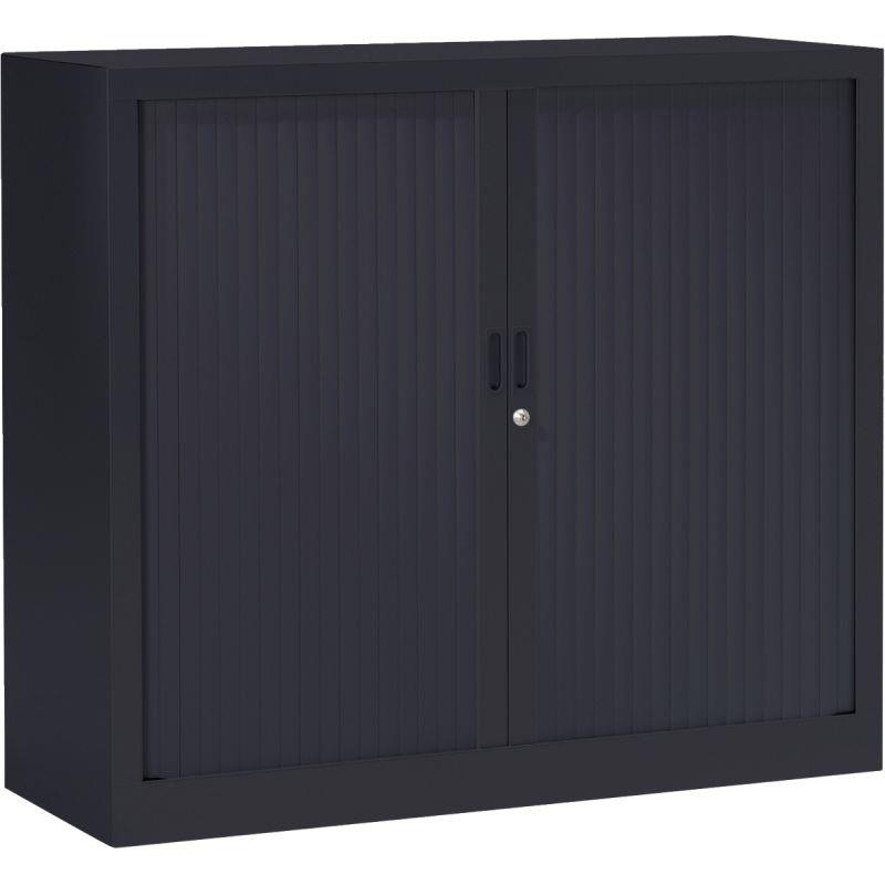 ARMOIRE À RIDEAUX BASSE FAB FR 2 TABLETTES L120 H100 P43 CM GENERIC+ CORPS ANTHRACITE RIDEAUX ANTHRACITE GAR 5 ANS