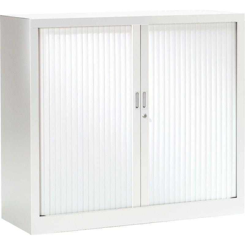 ARMOIRE À RIDEAUX BASSE FAB FR 2 TABLETTES L120 H100 P43 CM GENERIC+ CORPS BLANC RIDEAUX BLANCS GAR 5 ANS