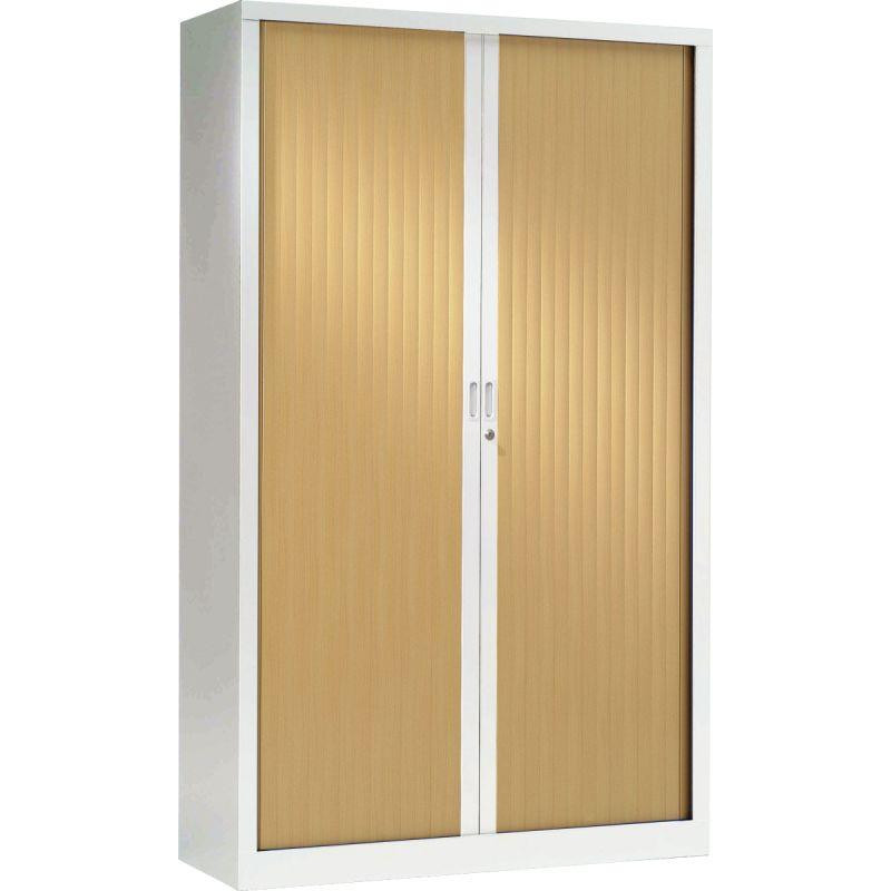 ARMOIRE À RIDEAUX HAUTE FAB FR 4 TABLETTES H198 L120 P43CM GENERIC+ CORPS  BLANC ET RIDEAUX  CHÊNE CLAIR GAR  5 ANS