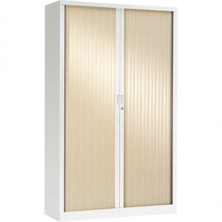 ARMOIRE À RIDEAUX HAUTE  FAB FR4 TABLETTES H198 L120 P43CM GENERIC+ CORPS BLANC RIDEAUX  ACACIA GAR 5ANS