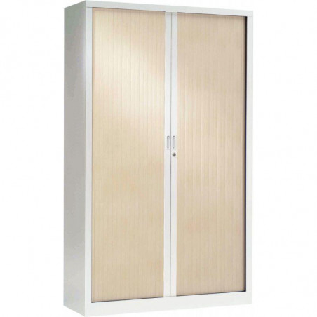 ARMOIRE À RIDEAUX HAUTE FAB FR 4 TABLETTES H198 L120 P43CM GENERIC+  CORPS BLANC RIDEAUX ERABLE GAR 5ANS