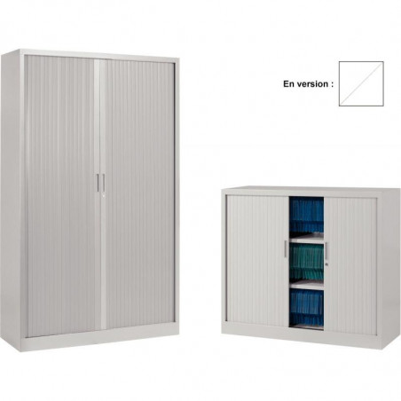 ARMOIRE À RIDEAUX MONOBLOC HAUTE NF H198 L120 P43 CM CORPS BLANC/RIDEAUX BLANC GAR 5 ANS