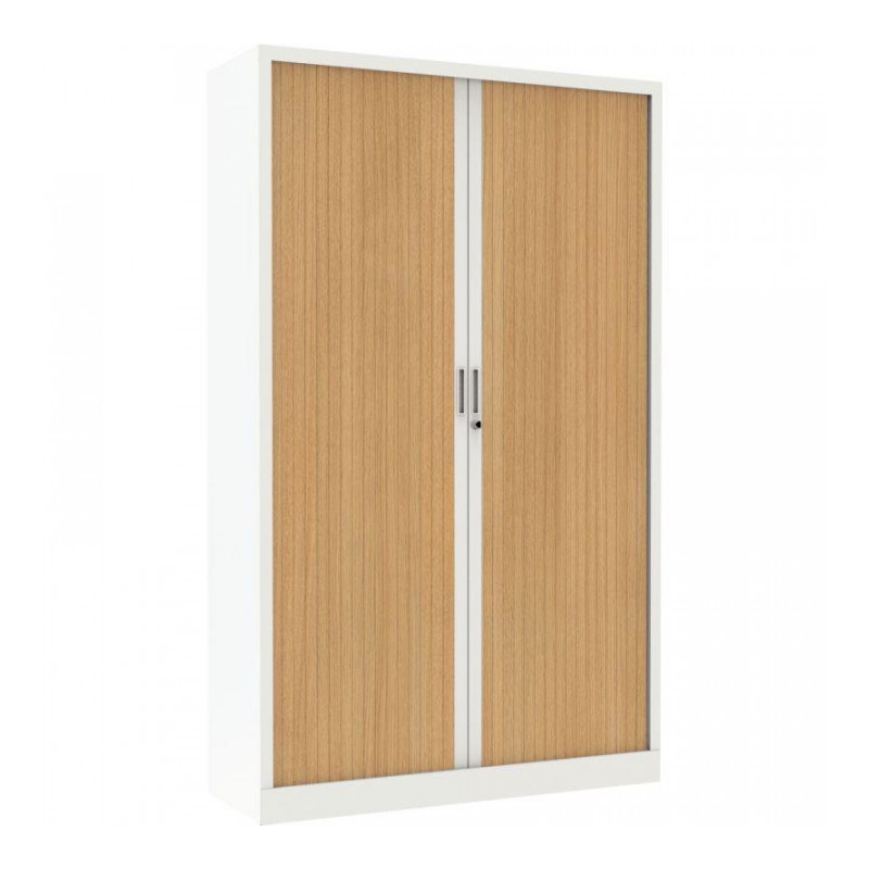 ARMOIRE À RIDEAUX MONOBLOC HAUTE NF  H198 L120 P43CM CORPS BLANC/RIDEAUX CHÊNE CLAIR GAR 5 ANS