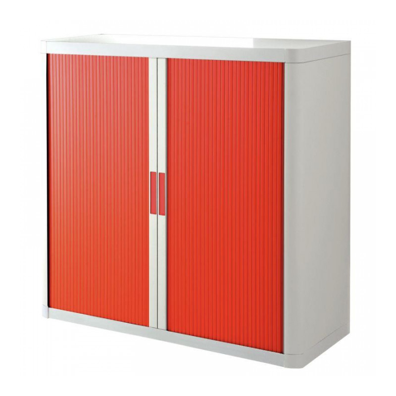 ARMOIRE À RIDEAUX PERSONNALISABLE H104 L110 P41,5  2 TABLETTES CORPS BLANC / RIDEAUX ROUGE GAR 5 ANS