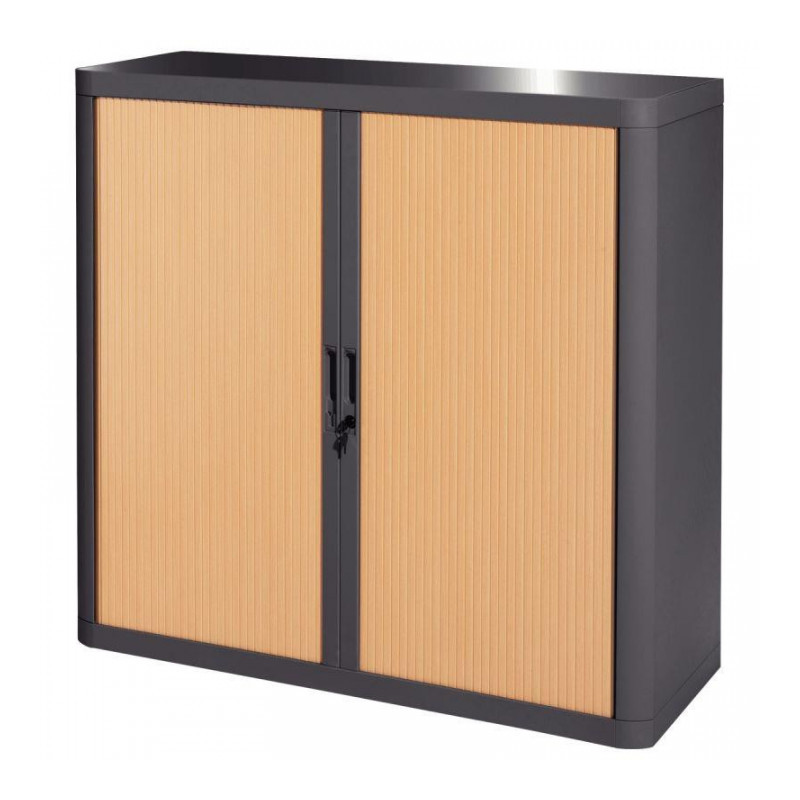 ARMOIRE À RIDEAUX PERSONNALISABLE H104 L110 P41,5 CM 2 TABLETTES CORPS ANTHRACITE/RIDEAUX HÊTRE GAR 5 ANS