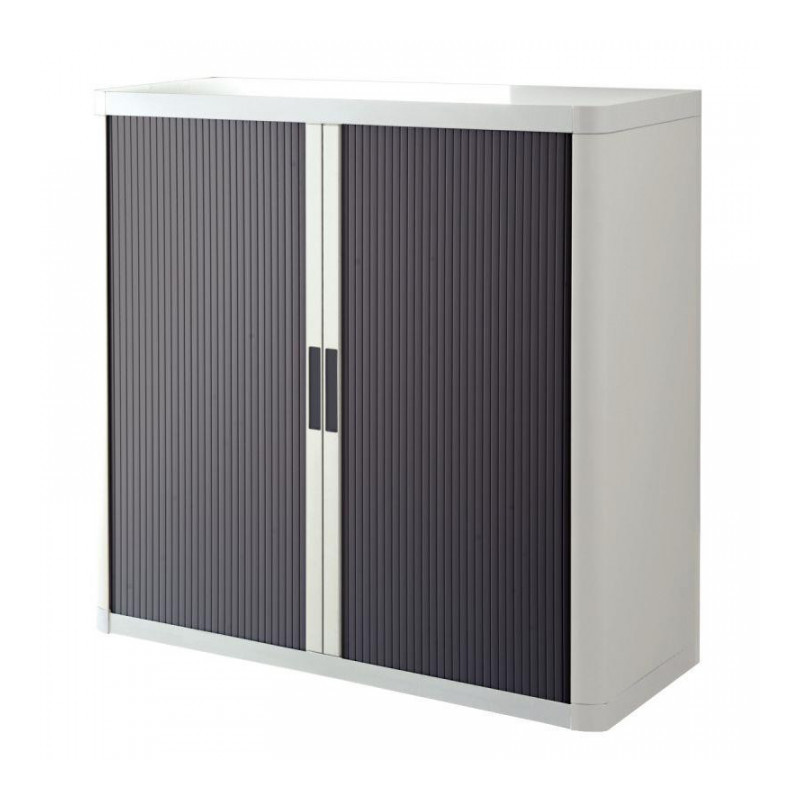 ARMOIRE À RIDEAUX PERSONNALISABLE H104 L110 P41,5 CM 2 TABLETTES CORPS BLANC / RIDEAUX ANTHRACITE GAR 5 ANS