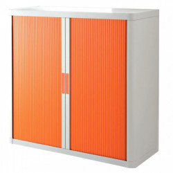 ARMOIRE À RIDEAUX PERSONNALISABLE H104 L110 P41,5 CM 2 TABLETTES CORPS BLANC / RIDEAUX ORANGE GAR 5 ANS