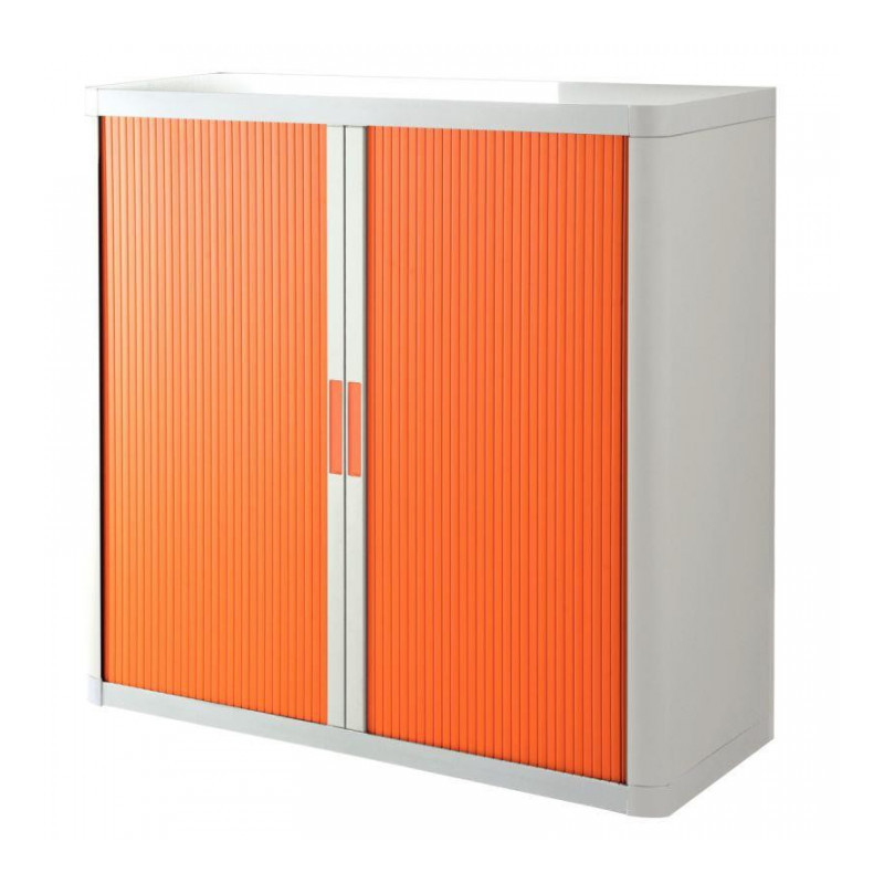 ARMOIRE À RIDEAUX PERSONNALISABLE H104 L110 P41,5 CM 2 TABLETTES CORPS BLANC / RIDEAUX ORANGE GAR 5 ANS