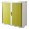 ARMOIRE À RIDEAUX  PERSONNALISABLE H104 L110 P41,5 CM 2 TABLETTES CORPS BLANC / RIDEAUX VERT GAR 5 ANS