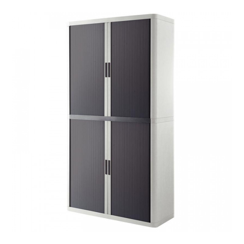 ARMOIRE À RIDEAUX PERSONNALISABLE H204 L110 P41,5 4 TABLETTES CORPS BLANC / RIDEAUX ANTHRACITE GAR 5 ANS