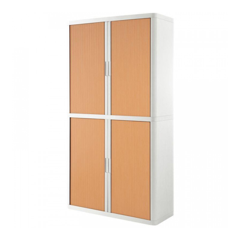 ARMOIRE À RIDEAUX PERSONNALISABLE  H204 L110 P41,5 CM 4 TABLETTES CORPS BLANC / RIDEAUX HETRE GAR 5 ANS