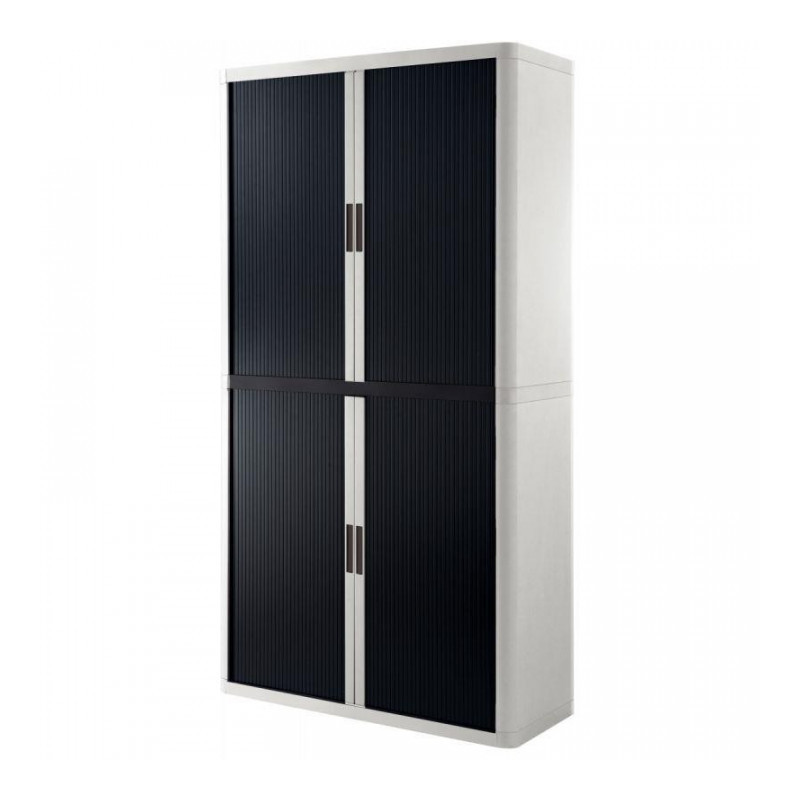 ARMOIRE À RIDEAUX PERSONNALISABLE H204 L110 P41,5 CM 4 TABLETTES CORPS BLANC / RIDEAUX NOIR GAR 5 ANS