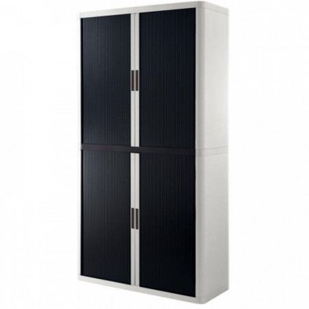 ARMOIRE À RIDEAUX PERSONNALISABLE H204 L110 P41,5 CM 4 TABLETTES CORPS BLANC / RIDEAUX NOIR GAR 5 ANS