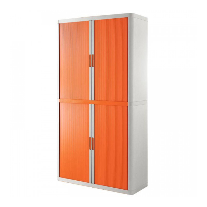 ARMOIRE À RIDEAUX  PERSONNALISABLE H204 L110 P41.5 CM 4 TABLETTES CORPS BLANC / RIDEAUX ORANGE GAR 5 ANS