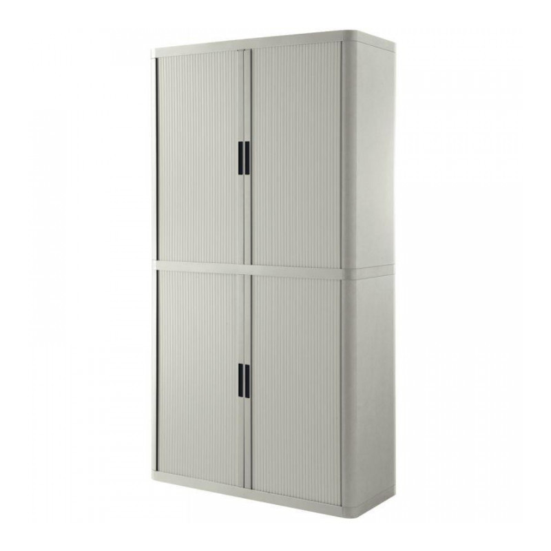 ARMOIRE À RIDEAUX PERSONNALISABLE H204 L110 P41,5 CM  4 TABLETTES CORPS GRIS / RIDEAUX GRIS GAR 5 ANS