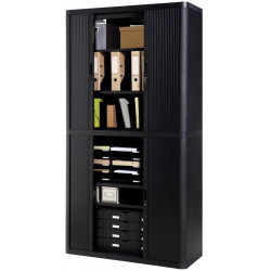 ARMOIRE À RIDEAUX PERSONNALISABLE H204 L110 P41,5 CM 4 TABLETTES CORPS NOIR / RIDEAUX NOIR GAR 5ANS