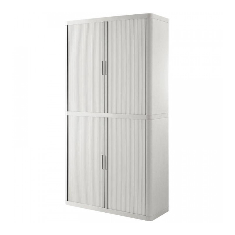 ARMOIRE À RIDEAUX RECYCLABLE H204 L110 P41,5 CM 4 TABLETTES CORPS BLANC / RIDEAUX BLANC GAR 5 ANS