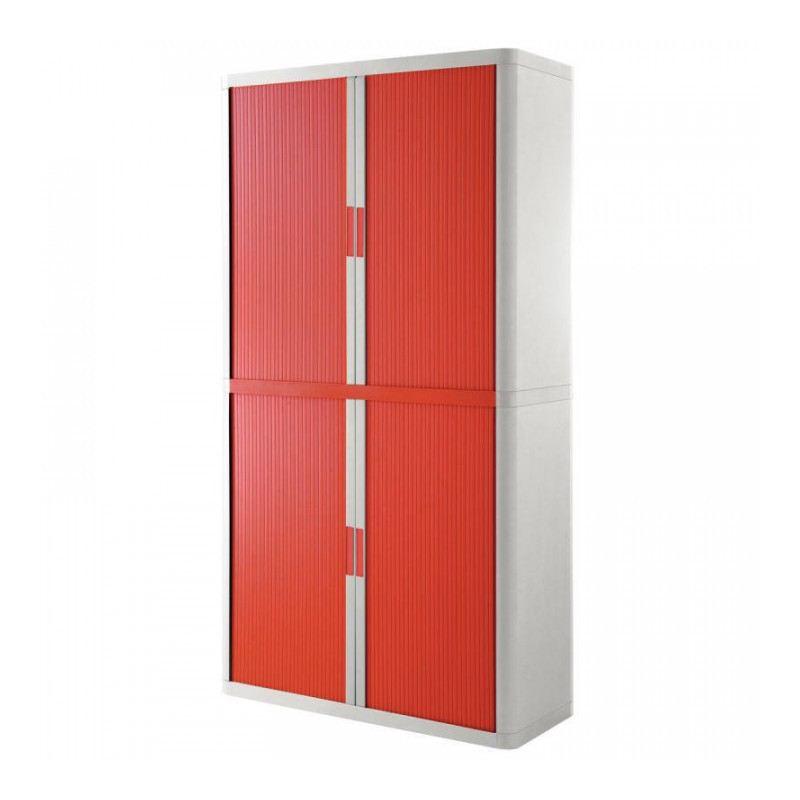 ARMOIRE À RIDEAUX  RECYCLABLE H204 L110 P41,5 CM 4 TABLETTES CORPS BLANC / RIDEAUX ROUGE GAR 5 ANS