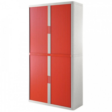 ARMOIRE À RIDEAUX  RECYCLABLE H204 L110 P41,5 CM 4 TABLETTES CORPS BLANC / RIDEAUX ROUGE GAR 5 ANS