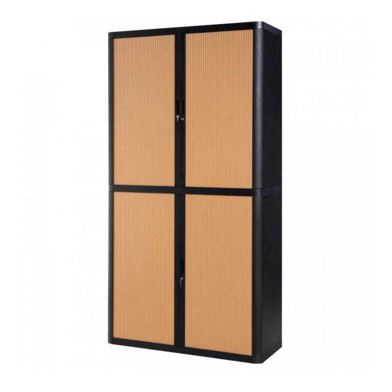 ARMOIRE À RIDEAUX  RECYCLABLE H204 L110 P 415 CM 4 TABLETTES CORPS NOIR / RIDEAUX HETRE GAR 5 ANS