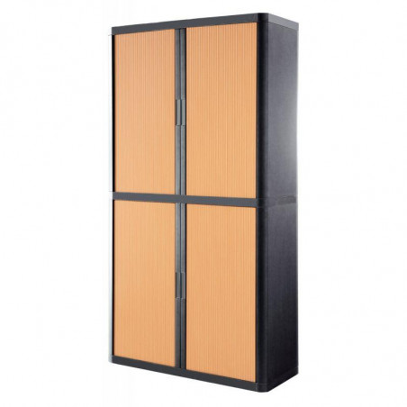 ARMOIRE À RIDEAUX  RECYCLABLE H204 L110 P41.5 CM  TABLETTES CORPS ANTHRACITE/RIDEAUX HÊTRE GAR 5 ANS