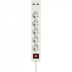 BLOC 5 PRISES + 2 USB 1.50M BLANC