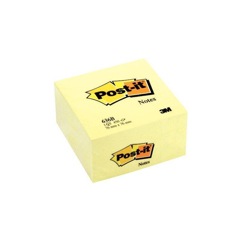 BLOC CUBE DE 450 FEUILLES DE NOTES POST-IT REPOSITIONNABLE 76 X 76 MM JAUNE