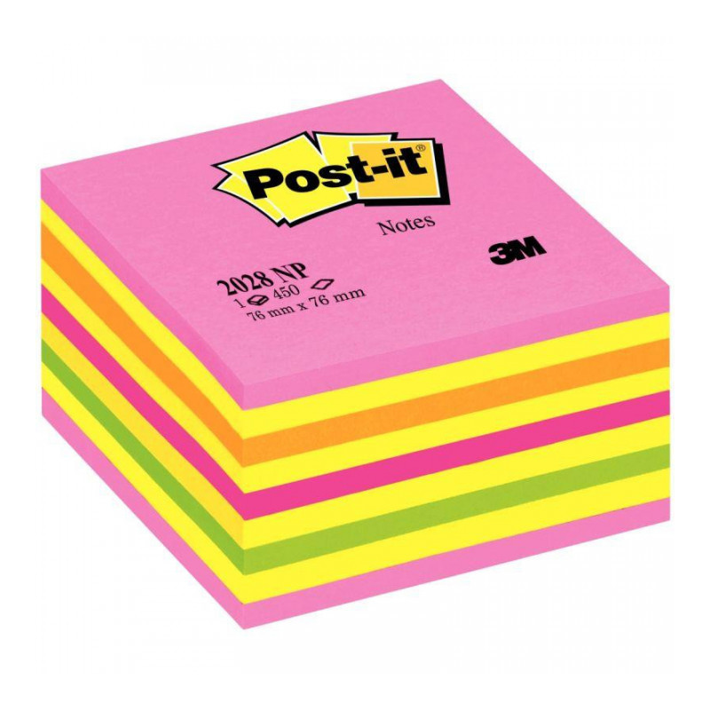 BLOC CUBE NOTE POST-IT REPOSITIONNABLES 76X76 NEON ASSORTIS 450F. 50039