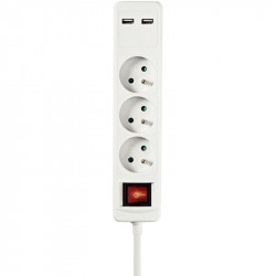 BLOC DE 3 PRISES + 2 USB 1,50M BLANC