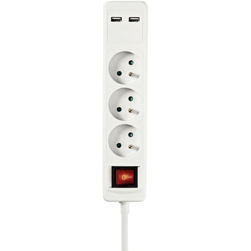 BLOC DE 3 PRISES + 2 USB 1,50M BLANC