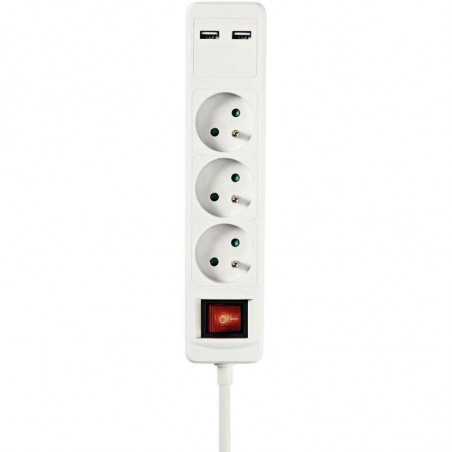 BLOC DE 3 PRISES + 2 USB 1,50M BLANC