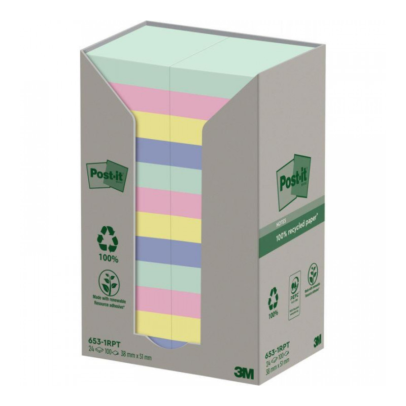 BLOC REPOSITIONNABLE 38X51 TOUR 24BLOCS  POST-IT RECYCLE 38x51 NAT