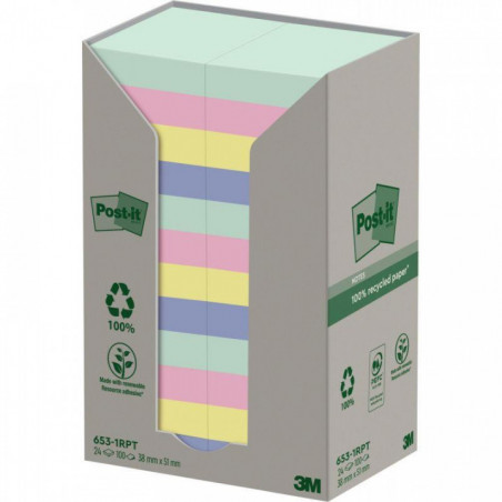 BLOC REPOSITIONNABLE 38X51 TOUR 24BLOCS  POST-IT RECYCLE 38x51 NAT