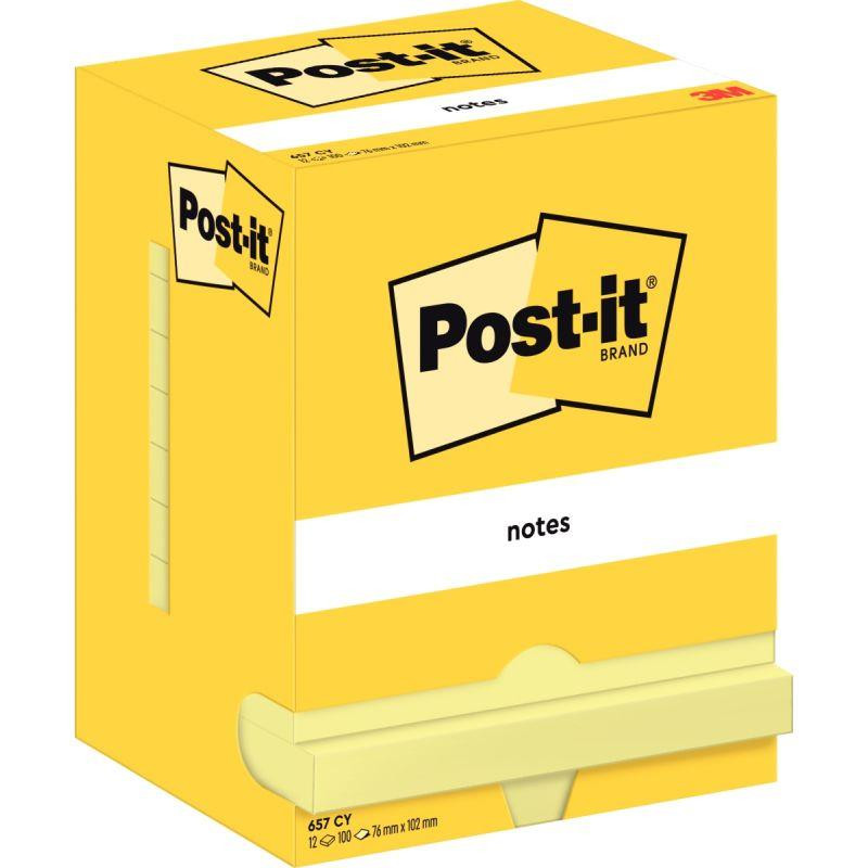 BLOC REPOSITIONNABLE 76X102 JAUNE *PQT12*100F  POSTIT®  PEFC  NOTE