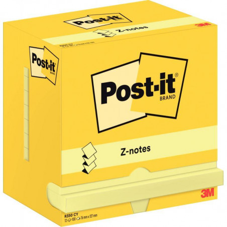 BLOC REPOSITIONNABLE 76X127 JAUNE 100F PQT12  Z NOTE POST IT  PEFC