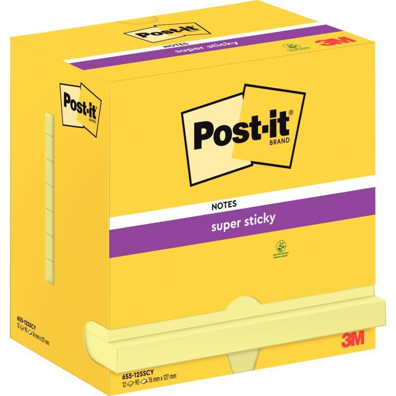 BLOC REPOSITIONNABLE 76X127 JAUNE *PQT12*90F SUPER STICKY POSTIT®  PEFC  NOTE