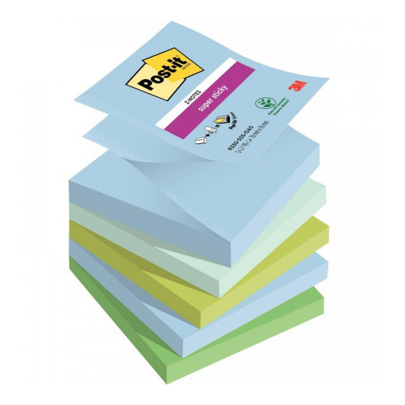 BLOC REPOSITIONNABLE 76X76 COULEUR ASS 90F PQT5 OASIS  Z-NOTE POST-IT SUPER STICKY  PEFC