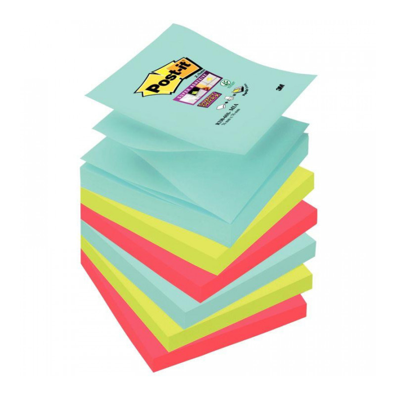 BLOC REPOSITIONNABLE 76X76 COULEUR ASS 90F PQT6 COSMIC Z-NOTE POST-IT SUPER STICKY  PEFC BP948