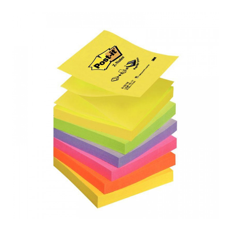 BLOC REPOSITIONNABLE 76X76 COULEUR ASS NEON  PQT6 Z NOTES SUPER STICKY  90F. PEFC 59733