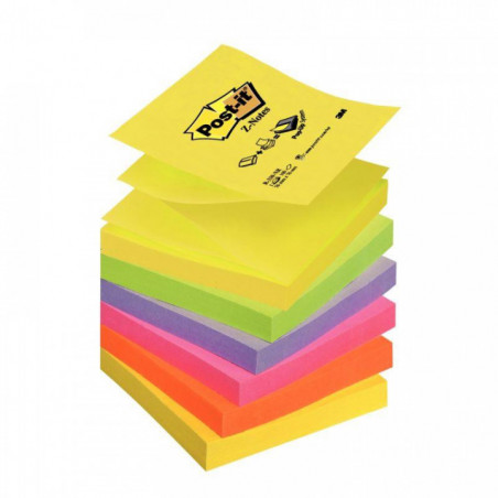 BLOC REPOSITIONNABLE 76X76 COULEUR ASS NEON  PQT6 Z NOTES SUPER STICKY  90F. PEFC 59733