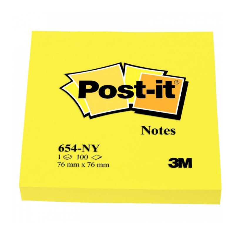 BLOC REPOSITIONNABLE 76X76 JAUNE 100F *PQT6* POST-IT