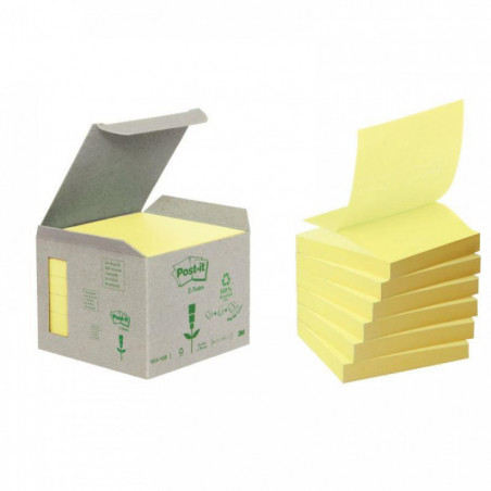 BLOC REPOSITIONNABLE 76X76 JAUNE RECYCLE Z NOTE PQT6 100F  POST-IT