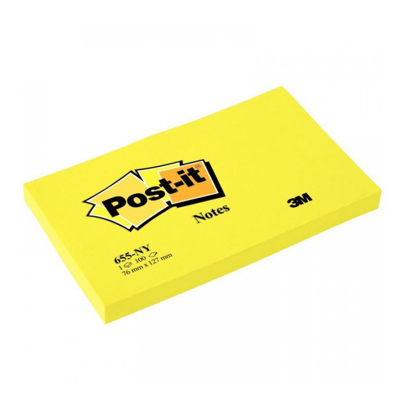 BLOC REPSITIONNABLE 76X127 JAUNE NEON PQT6* 100F POST-IT